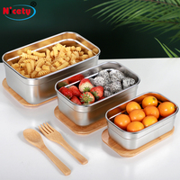 Boîte à lunch bento en acier inoxydable avec couvercle en bambou et joint en silicone, récipient alimentaire écologique et durable pour les enfants, retour à l'école