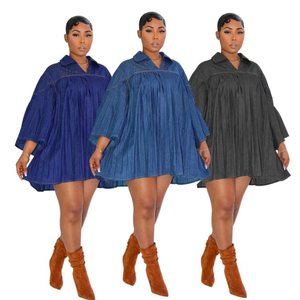Nuovo Elegante Abito da Donna in Denim con Pieghe <span class=keywords><strong>e</strong></span> Cuciture alla Moda - Product Image 1