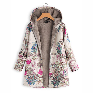 Cappotto di nuova moda donna autunno inverno taglie forti con stampa floreale Casual caldo top cappotto pesante con cappuccio - Product Image 2