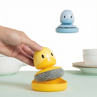 Brosse à vaisselle mignonne en forme de canard avec poils en nylon et tête de brosse en fil d'acier, manche en plastique et raclette pour le nettoyage de la cuisine