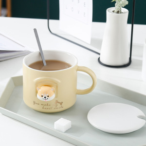 Taza de Café de Cerámica con Diseño de Perro Shiba Inu, Adorable Taza de Cerámica con Tapa y Cuchara con Diseño de Perro Akita - Product Image 3