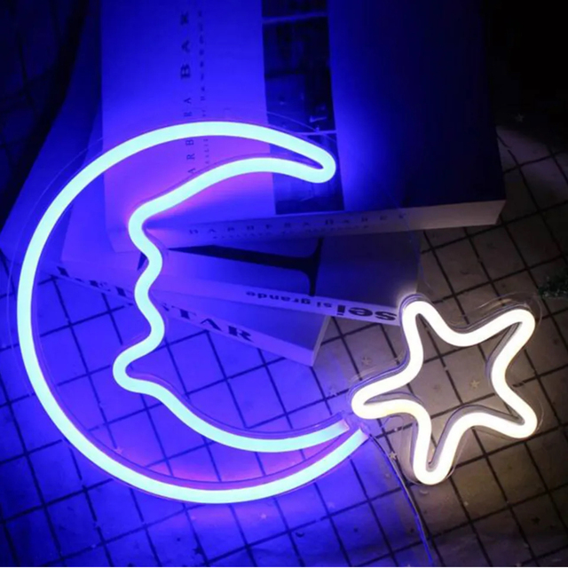 Top Sale  Led Neon  Moon  Star Sign Light Wall Lights Art Decor Lamp for Kids Bedroom Home Party  Bar