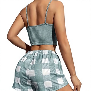 Women's 2-Piece Eco-Friendly Polyester/Cotton Lounge Set V-Neck Cami Floral Printed Sleeveless Shorts Elastic Waist Casual - Product Image 3