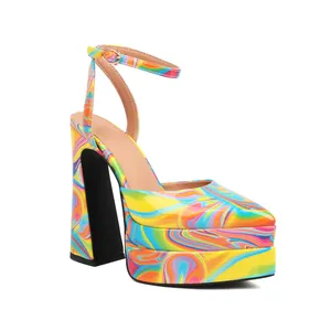 WETKISS Factory Supply Kleine MOQ Damen Kleid Schuhe Knöchel riemen Regenbogens chuhe Doppel plattform Sandalen High Heel Sommers andalen