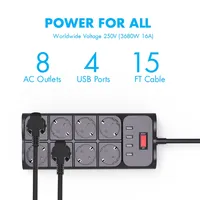 Prise européenne de bonne qualité 16A 8 prises, interrupteur intelligent, 4 ports USB, entièrement homologué CE ROHS, garantie de 2 ans