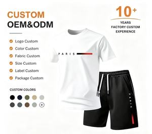 Ensemble décontracté 2 pièces tricoté respirant pour homme – T-shirt à manches courtes et short – Couleur unie tendance – Personnalisable - Product Image 1