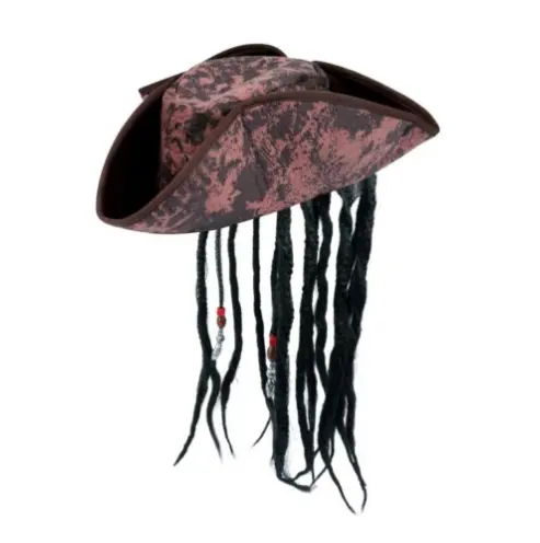 Sombrero de pirata caribeño de Jack Sparrow para adultos, disfraz de cuentas de Rastas, fiesta