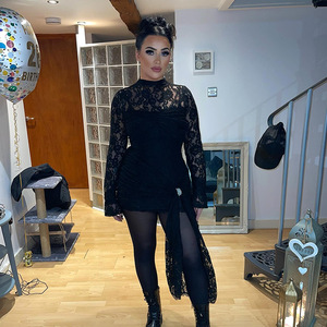 Abito da Sera Elegante da Donna Aderente Floreale a <span class=keywords><strong>Maniche</strong></span> <span class=keywords><strong>Lunghe</strong></span> in <span class=keywords><strong>Pizzo</strong></span> Trasparente con Fasciatura e Sensuali Trasparenze, Ideale per Feste e Club - Product Image 3