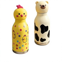 Bouteille d'eau en acier inoxydable de 450 ml avec couvercle en forme d'animal, mignonne et amusante, portable, pour voiture, 6-12, double paroi isolée sous vide, pour enfants