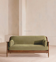 Canapé Chesterfield Rétro Style Ferme Moderne Minimaliste avec Revêtement en Velours, Rembourrage en Éponge, Pieds en Bois de Chêne Massif, Trois Places, Support de Lit, pour Salon