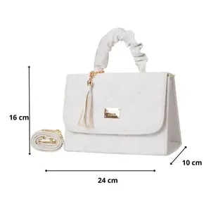 Bolso de Mano para Mujer Fana Morgan, de Cuero Blanco Acolchado, con Borlas, Forma de Sobre, para Playa, Gran Capacidad, Correa Extraíble - Product Image 3
