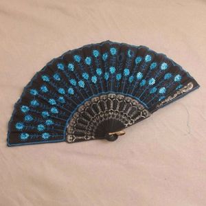 High Quality Fabric Hand Fans Advertising Portable <b>Sequined</b> Embroidery Folding Dance Fan Custom Logo Plastic Hand Fan - Product Image 6