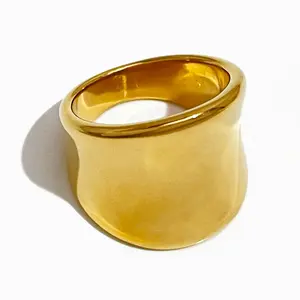 Simple Big Bold Solid 18k Gold Thick Ring Women Men Stainless Steel Smooth Large Wide Ring Geometric Anillos Women's