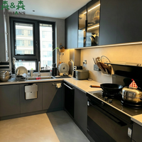 Meubles de cuisine modernes en L SLS, armoires personnalisées à texture mate avec éclairage intégré pour projets résidentiels