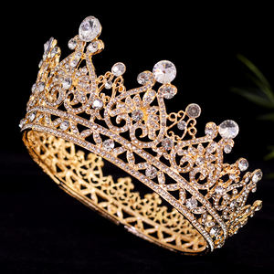 איכות גבוהה כלה בארוק כתר סגסוגת בעבודת יד טיארה מתכת עם יהלום rhinestone גודל חינם ליום נישואין של בנות - Product Image 6