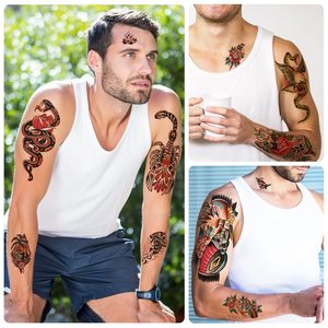 Tatuajes Temporales Clásicos para Adultos, Pegatinas <span class=keywords><strong>de</strong></span> Tatuajes Estilo Old School, <span class=keywords><strong>Tatuaje</strong></span> Estilo Sailor Jerry, <span class=keywords><strong>Tatuaje</strong></span> Tradicional Americano <span class=keywords><strong>de</strong></span> Flor Rosa para Brazo - Product Image 4
