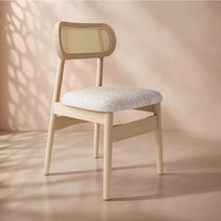 Chaise de salle à manger en bois massif en rotin PE avec coussin en éponge haute densité de style nordique pour salle à manger, maison, cuisine