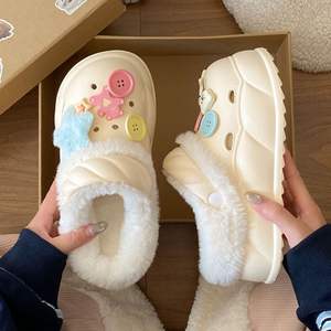รองเท้าแตะแบบสวมครึ่งเท้าบุขนแกะสำหรับผู้หญิง รุ่นใหม่ประจำปี 2025 สำหรับฤดูใบไม้ผลิ ฤดูใบไม้ร่วง ฤดูหนาว พื้นหนาสองชั้น ทำจากผ้าขนสัตว์และผ้าฝ้าย อุ่นสบาย เหมาะสำหรับใส่กลางแจ้ง - Product Image 3