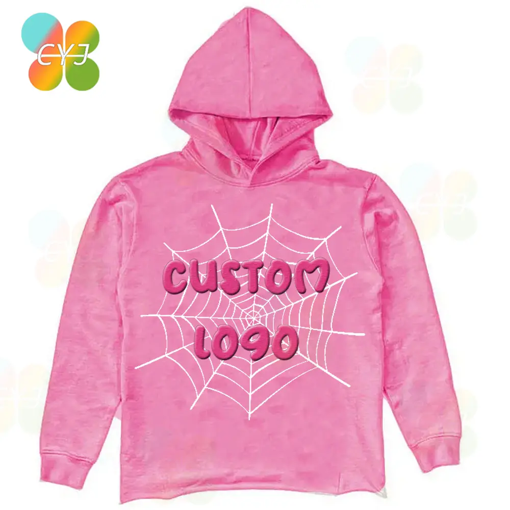Impressão personalizada designer de corte borda simples rosa aranha web hoodies unisex alta qualidade cor sólida cru hem pullover cropped hoodies