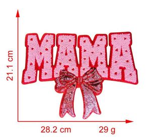 Nouvel arrivage : Patch thermocollant en chenille brodée de sequins, motif nœud 'Mama', grande taille 11 pouces/27,9 cm - Product Image 2