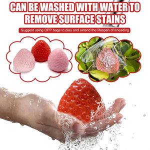 Jouet Squishy Fraise Réaliste Populaire, Jouet Anti-Stress Mignon Fait Main avec Texture Slime, Jouet à Presser Tendance pour la Relaxation - Product Image 5