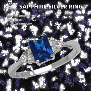 Silvershake Created Blue Sapphire Octagon 7x5 mm Bague de fiançailles en argent sterling 925 plaqué or avec serti à griffes Taille 4.5 - Product Image 2