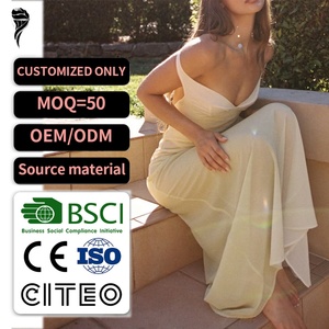 Nuevo Vestido Maxi Personalizado al por Mayor para Mujer, con Hombros Descubiertos, Cuello en V Profundo, Suave, sin Mangas, Largo, para Fiesta de Noche - Product Image 1