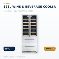 Réfrigérateur à vin à double température 398L 99 bouteilles avec portes françaises et double tiroirs à boissons, encastrable