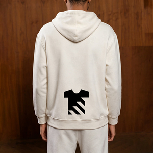 Sweat à capuche pour homme blanc cassé, coupe décontractée, 100 % coton 380 g/m², anti-rétrécissement, avec impression personnalisée en relief, idéal pour l'entraînement - Product Image 2