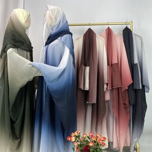 Popular Abaya Set Sparkle Starry Sky Gradient Color Cardigan With Long Hijab Muslim Islamic Women Classy Abaya 2PCS Set 67501# - Product Image 6