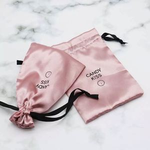 High Quality Luxury logo Printed Custom Satin Bags Silk Satin Drawstring Bag - Product Image 1