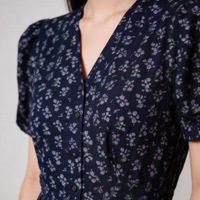 Robe mini classique à col en V et manches bouffantes, 100 % coton, coupe trapèze, motif floral, respirante, mouvements fluides, pour femme de bureau, offre ODM