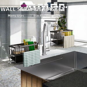 Étagère murale multifonctionnelle en métal double pour rangement de désinfectant pour les mains, éponge, vaisselle et fournitures de cuisine - Product Image 2