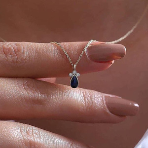Mini collana con ciondolo blu reale per donna, catena geometrica semplice per maglione, gioielli alla moda - Product Image 2
