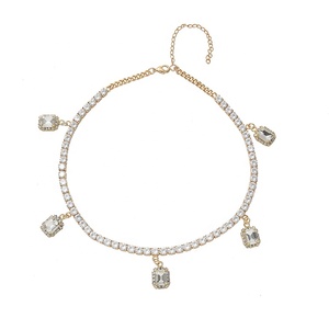 Bling hip hop bijoux chaîne en cristal zircon avec pendentif en verre rectangle <span class=keywords><strong>tour</strong></span> <span class=keywords><strong>de</strong></span> <span class=keywords><strong>cou</strong></span> pour femmes - Product Image 2