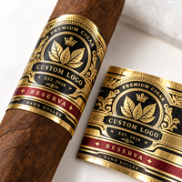 Autocollant adhésif personnalisé en feuille d'or pour cigares cubains, étiquette de bande de cigare gaufrée, accessoires d'emballage pour cigares