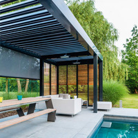 Moderne Classique 3x4m Pergola en Aluminium Étanche Gazebo Stores Mur LED Terrasse Jardin Pavillon Extension Mirador Balcon 4x4