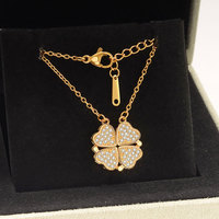 Collar de Trébol de Cuatro Hojas para Mujer, 2 en 1, Convertible en Corazón, Plegable, Creativo, Cadena para Clavícula, Venta al Por Mayor