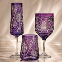 Service de verrerie en cristal soufflé à la main, motif taillé de luxe, pour flûtes à vin et verres à eau, compatible lave-vaisselle, style zen asiatique