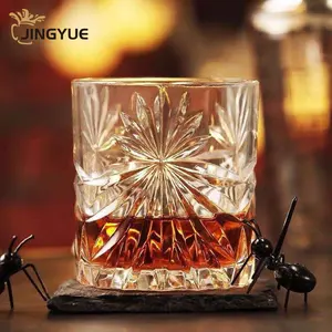 10盎司厚底石杯威士忌玻璃杯不倒翁老式透明威士忌婚礼派对品酒杯