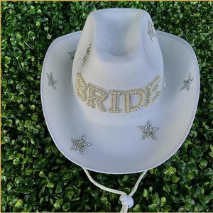 Chapeau de Cowboy Western de fête nuptiale chapeau de Cowgirl étoile de diamant avec la lettre de mariée perles perles mariage casquette de mariée chapeau de Cowboy pour la fête - Product Image 5