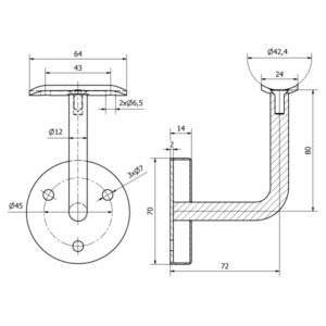 Pasamanos de pared de diseño contemporáneo, Ø 42,4 INOX AISI 304, acabado satinado 1,25 m de longitud con 2 soportes para cubiertas de barandillas - Product Image 2