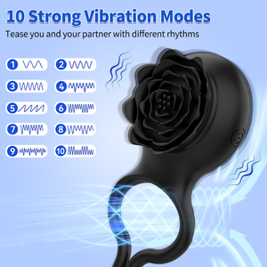 Anillo para Pene con Patrón de Rosas, 10 Frecuencias de Vibración Intensa para Hombres - Product Image 2