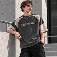 T-shirt personnalisé vintage délavé à blocs de couleur avec manches raglan pour homme, logo en relief, idéal pour les marques de streetwear et la vente en gros de vêtements