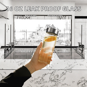 Bouteilles d'eau réutilisables de 16 oz en verre transparent, étanches, compatibles lave-vaisselle, adaptées aux aliments, pour les voyages, avec couvercle en acier inoxydable pour adultes - Product Image 2