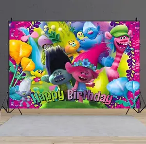 Cartoon Happy Birthday Backdrop Banner Kids Birthday Party Decorations Banner 5x3ft