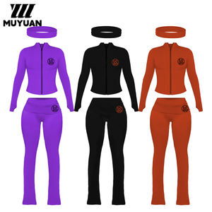 ชุดเซ็ต 2 ชิ้นสำหรับผู้หญิง ผ้าสแปนเด็กซ์/คอตตอน ทรงเข้ารูป ระบายอากาศได้ดี ลายพิมพ์ลำลอง เสื้อและกางเกงขายาว เหมาะสำหรับสาวร่างสูง - Product Image 1