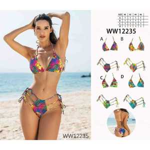 Costume da bagno bikini a triangolo da donna, due pezzi, estivo, con top a fascia e slip a vita alta con laccetti laterali, elegante, all'ingrosso WW12235 - Product Image 1