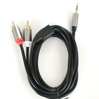 Aux 1.8m Audio 3.5mm ke 2 colokan RCA kabel Pria Pasangan memutar dengan jaket PVC dan pelindung kepang untuk ponsel PC Android