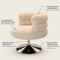 Fauteuil d'appoint pivotant Nordic Boucle en velours Teddy couleur ivoire champagne et rose blush avec base sur piétement chromé argenté